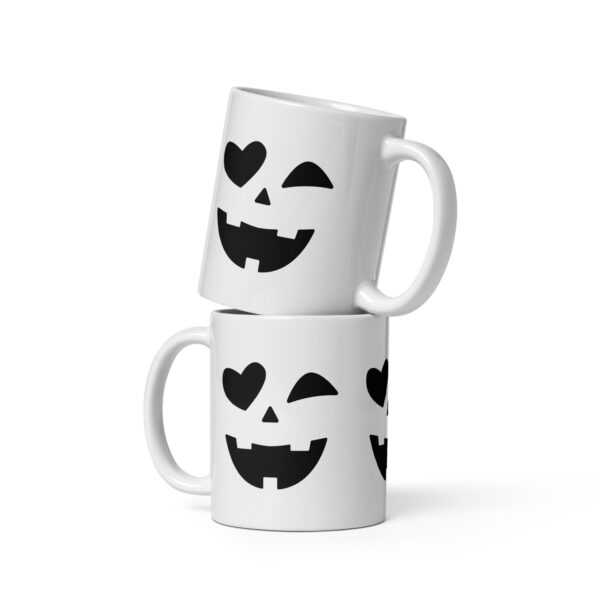 Halloween Pumpkin Heart Eye Skull Face White glossy mug